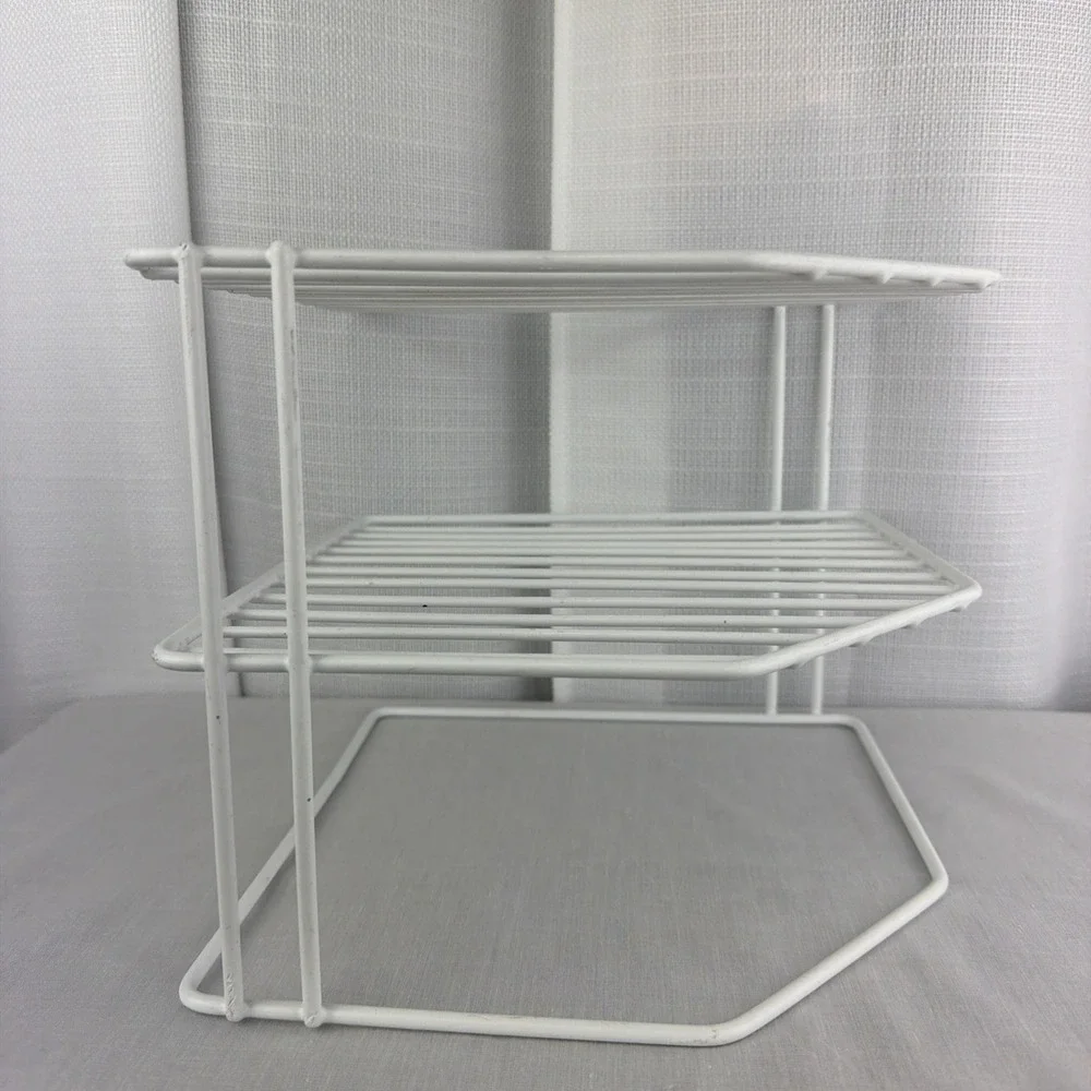 White Metal Corner Shelf Rack, 2-Tier Freestanding Kitchen Organizer Dishes Etc